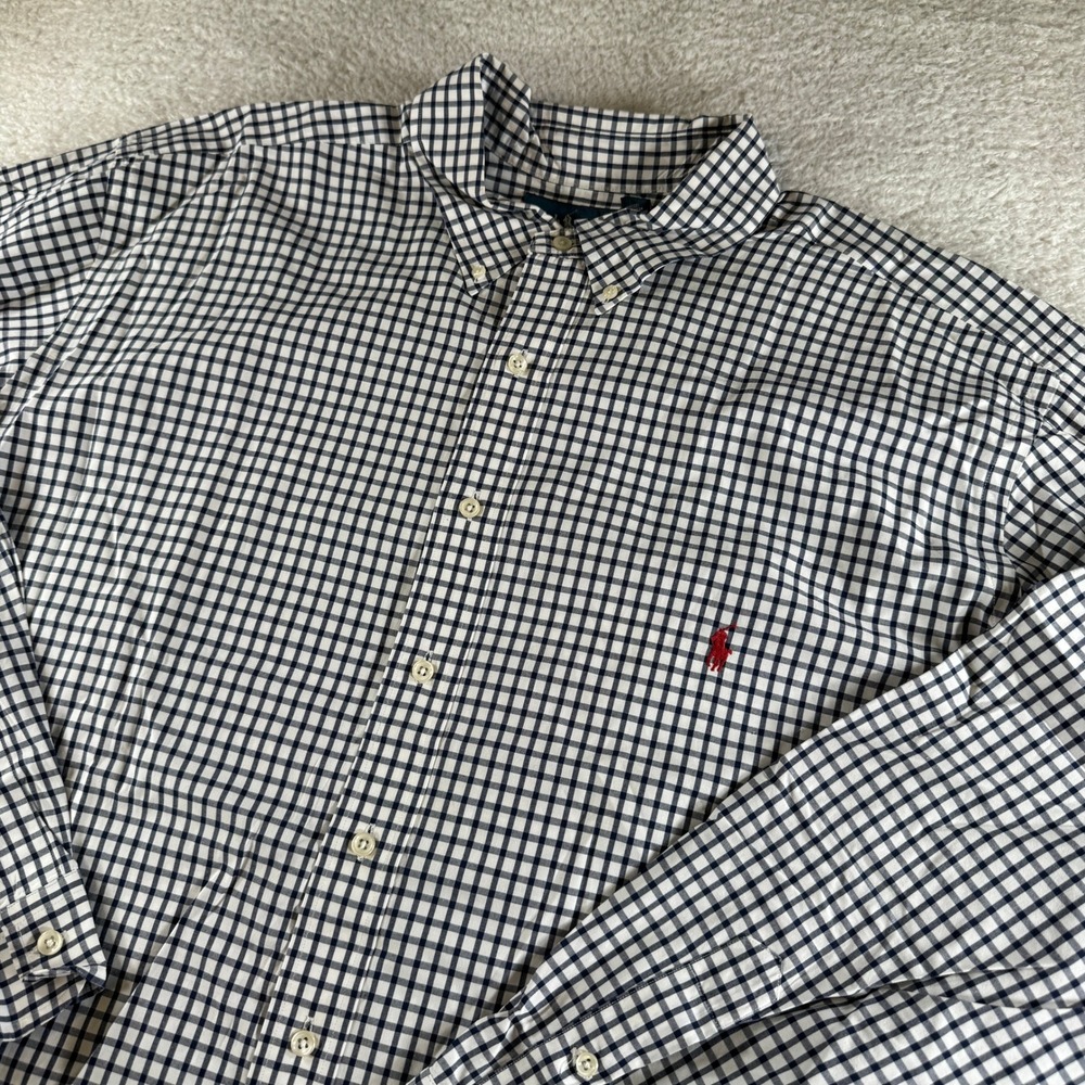 Ralph Lauren Button Down Mens 3XB Blue Excellent Gingham Classic Fit Red Pony